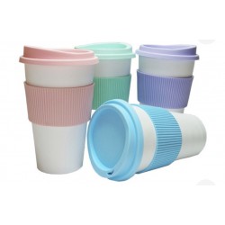 vaso plástico para café con agarre de silicona pastel 7506