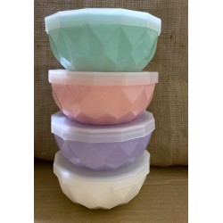 bowl plástico chico 11 cm. con tapa transparente vs. colores