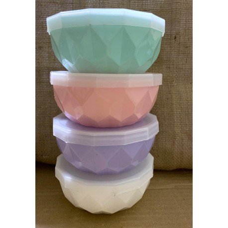 bowl plástico chico 11 cm. con tapa transparente vs. colores - El Paso  Mayorista