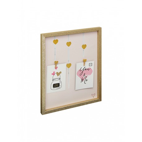 marco con broches WDC6634  con fondo rosa con corazones para 2 fotos de 10x15