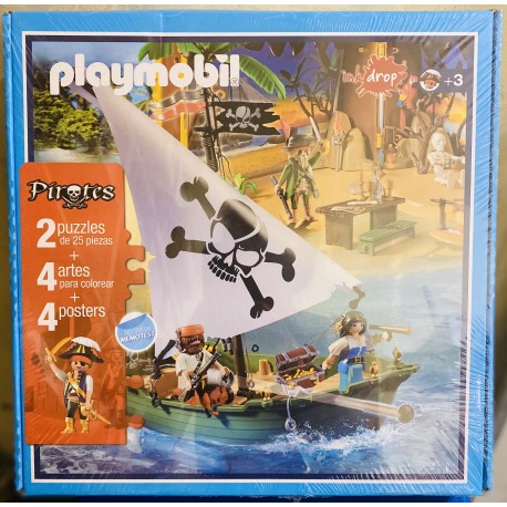 didáctico rompecabeza Playmobil 2 x 25 piezas + posters + colorear piratas