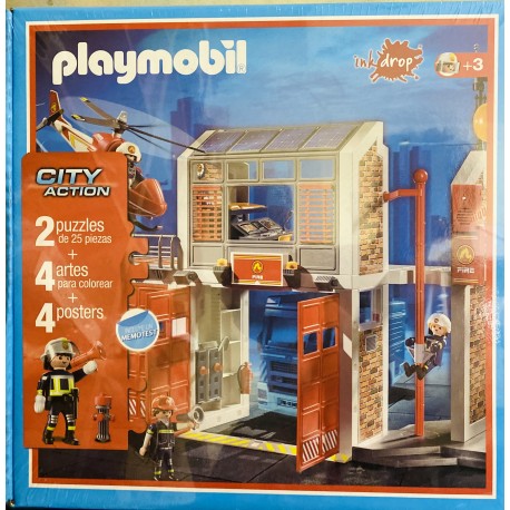 didáctico rompecabeza Playmobil 2 x 25 piezas + posters + colorear bomberos