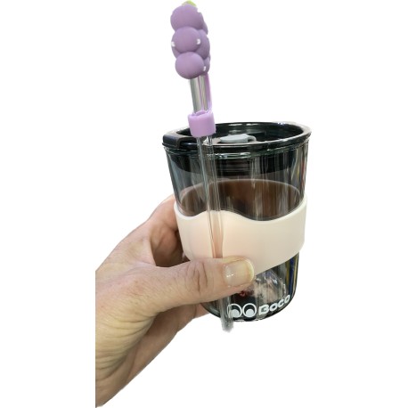 vaso de vidrio con gripp de goma y bombilla c/ aplique NS119703 vs. colores